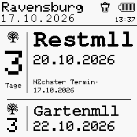 Mülltonne — Screen 77225, a GxEPD2 e-paper interface for a 200×200 display