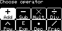 Simple Calculator Menu — Screen 80176, a Adafruit GFX (monochrome) interface for a 128×64 display