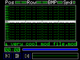 .mod player v 1.0 — Screen 67406, a TFT_eSPI interface for a 320×240 display